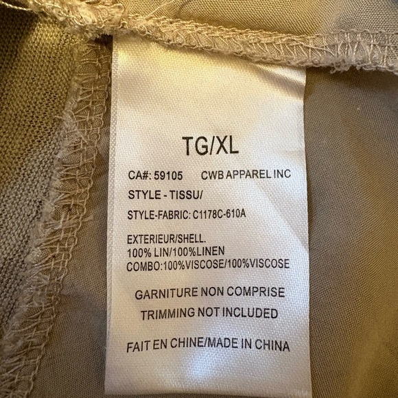 Charlie B Tan/Beige V Neck 100% Linen Short Sleeve Top Beachy Womens Size XL - Picture 7 of 11